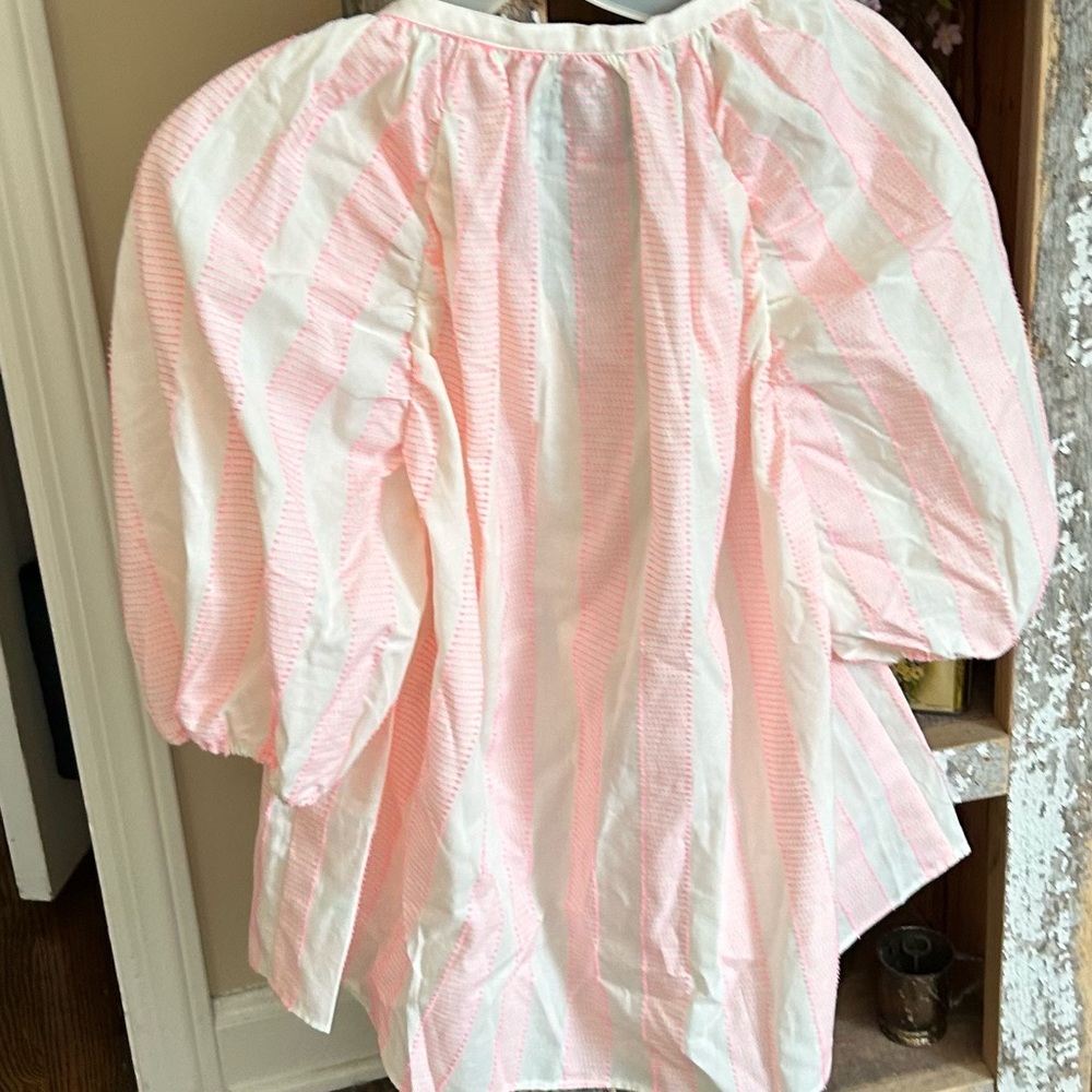 The Shirt Rochelle Behrens Pink and Cream Striped Blouse top bohemian med - Picture 5 of 6